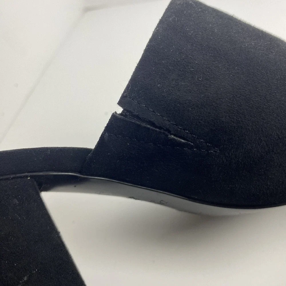 Zara‎ Women's Size 38 Chunky Heel Mules Peep Toe Black Suede Y2K Minimalistic
